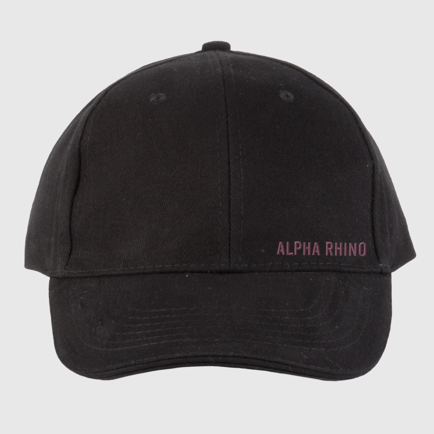 Black 6-Panel Embroidered Cap with Purple Text