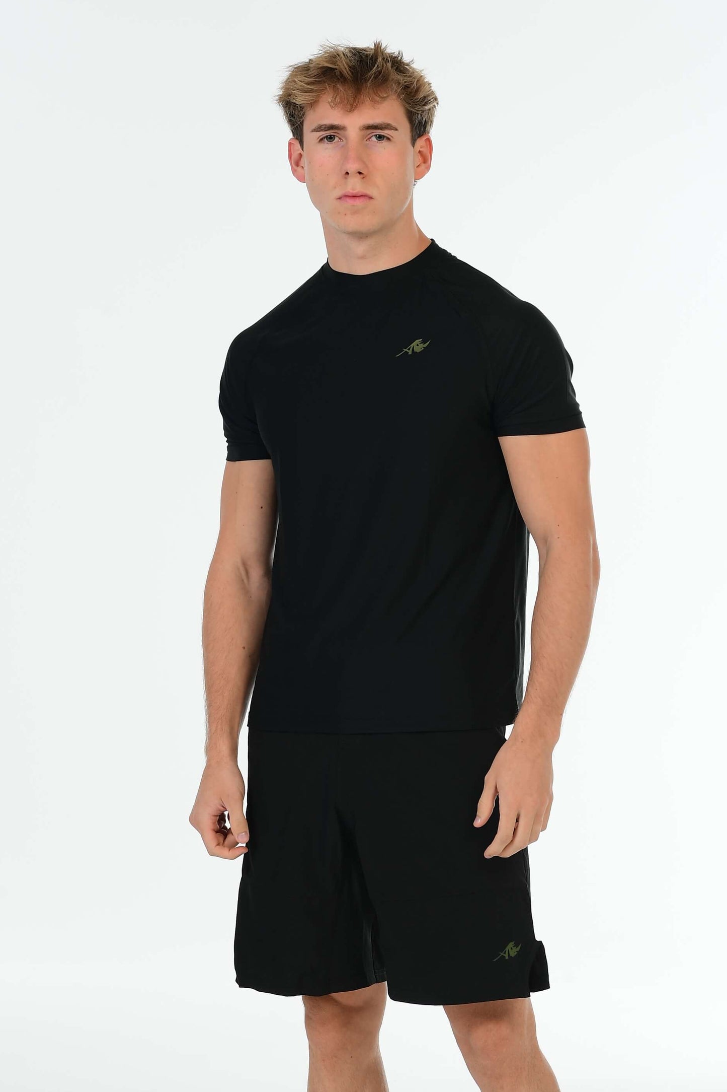 Black Performance T-Shirt with Olive Green Logo