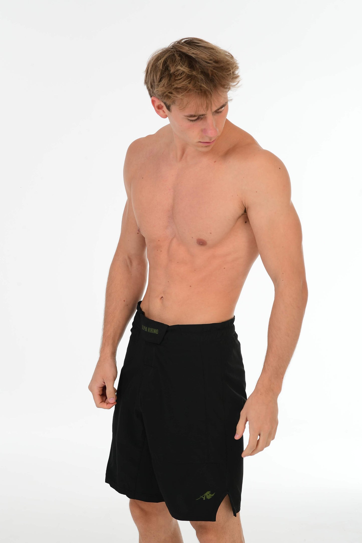 Black Fight Shorts with Olive Green Signature Detail