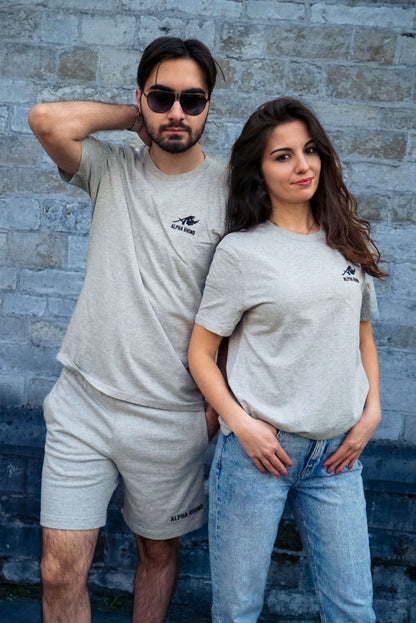 Heather Grey T-shirt met kenmerkende borduursels