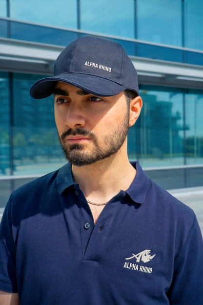 Navy 6-Panel Embroidered Cap with Text