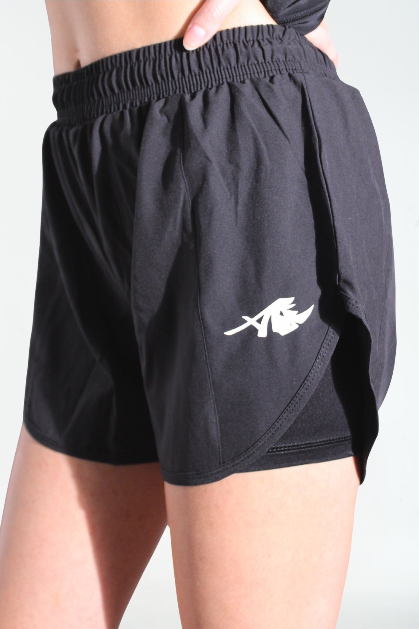 2-in-1 Women’s Sports Short – Black with White Signature