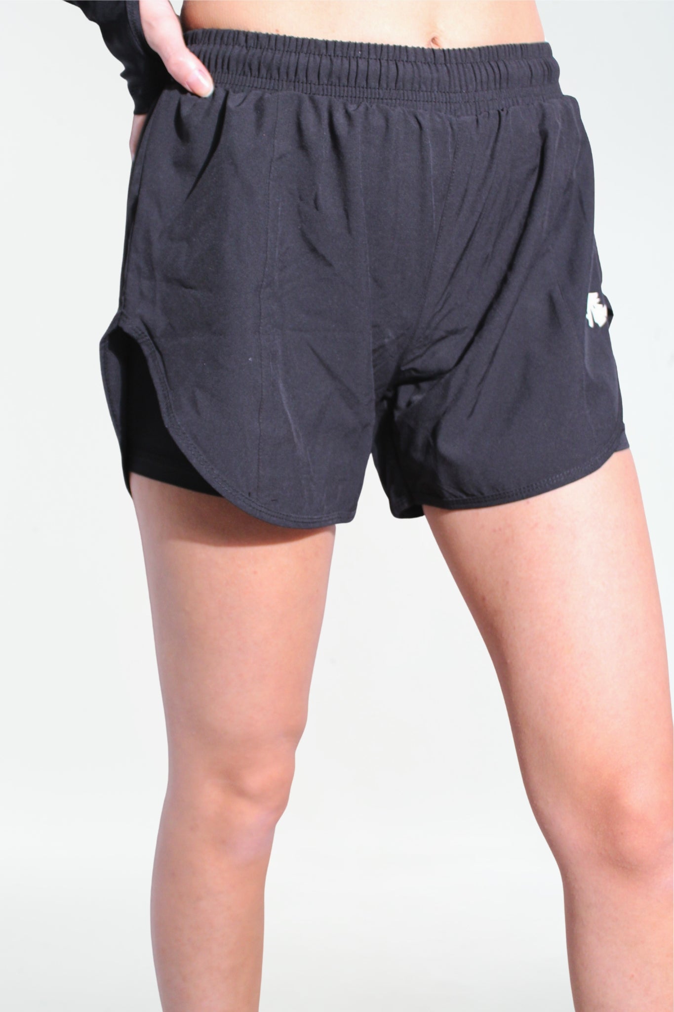 2-in-1 Women’s Sports Short – Black with White Signature