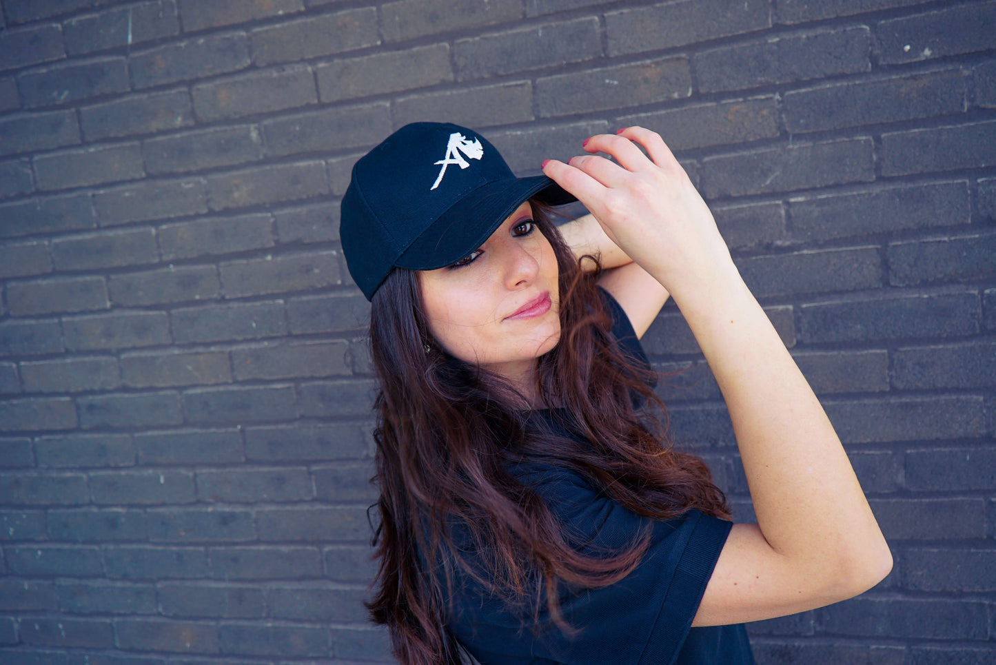 Black 6-Panel Embroidered Cap with Grey Icon