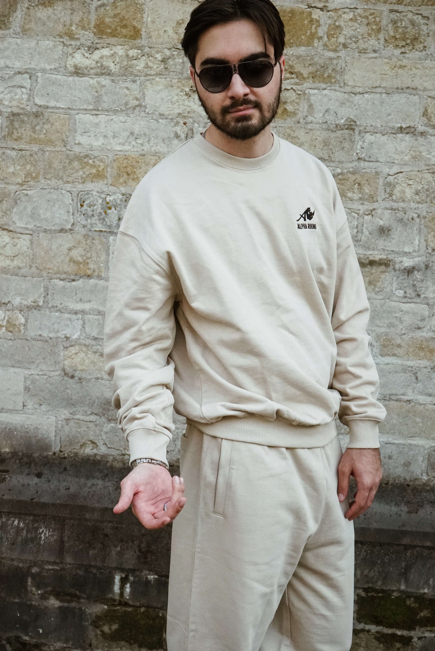 Beige Sweater with Signature Embroidery