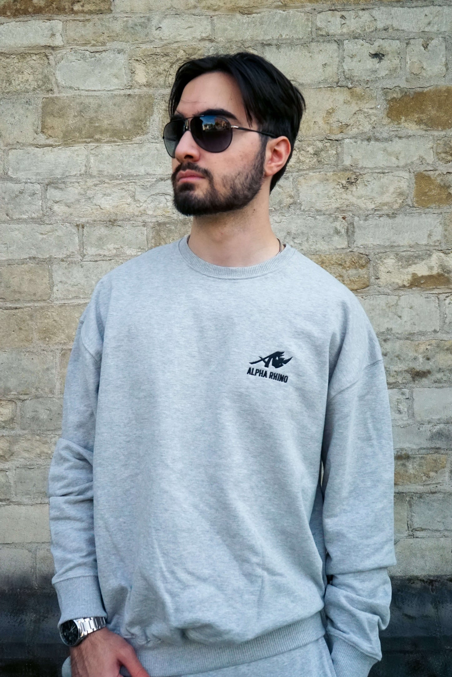 Heather Grey Sweater with Signature Embroidery