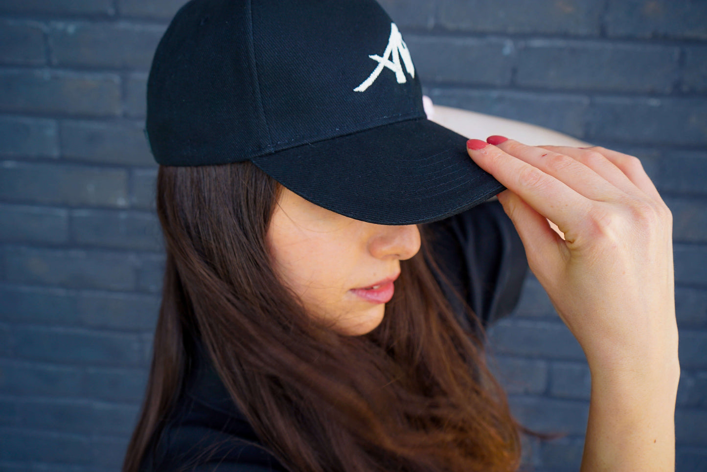 Black 6-Panel Embroidered Cap with Grey Icon
