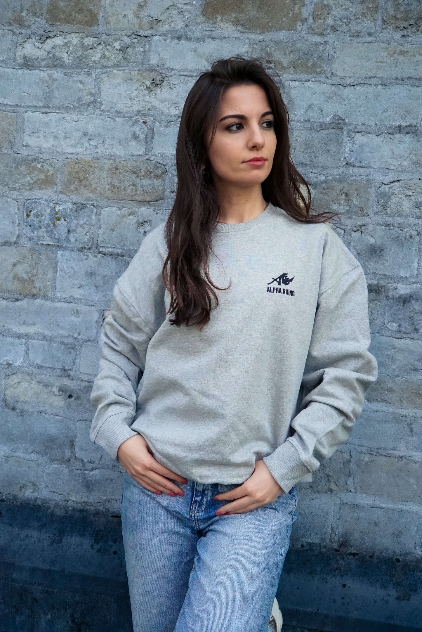 Heather Grey Sweater with Signature Embroidery