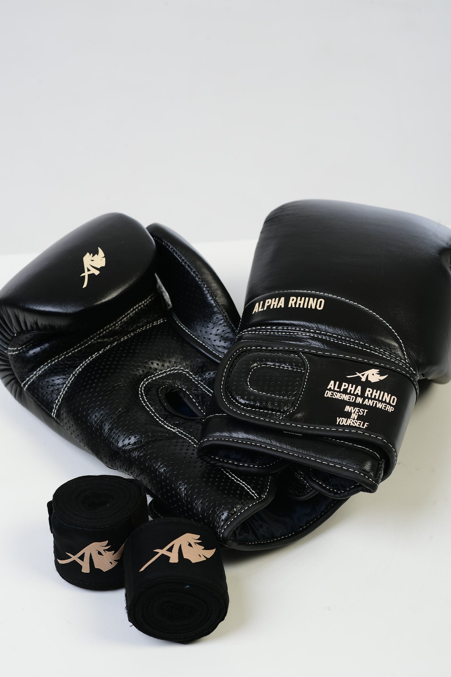 Black Boxing Gloves with Beige Signature Detail