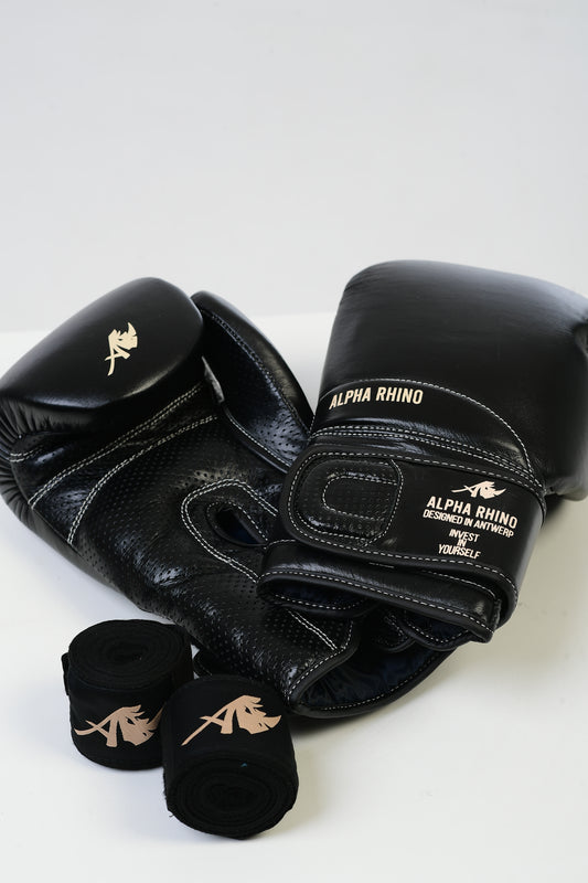 Black Boxing Gloves with Beige Signature Detail