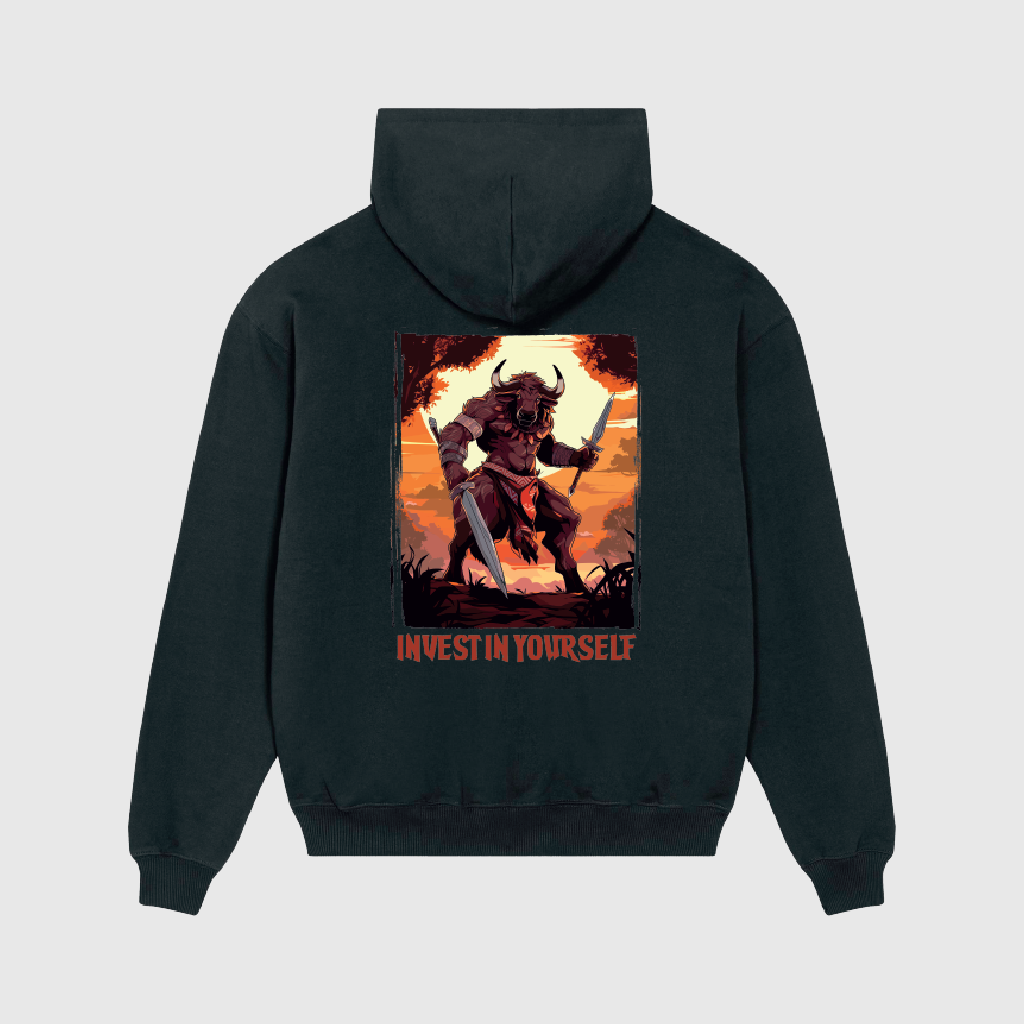 Oversized Black Hoodie with Buffalo Print