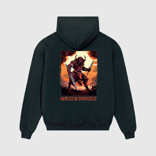 Oversized Black Hoodie with Buffalo Print