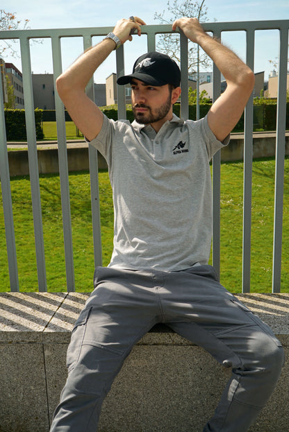 Heather Grey Polo met kenmerkende borduursels
