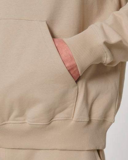 Oversized beige hoodie met buffelprint