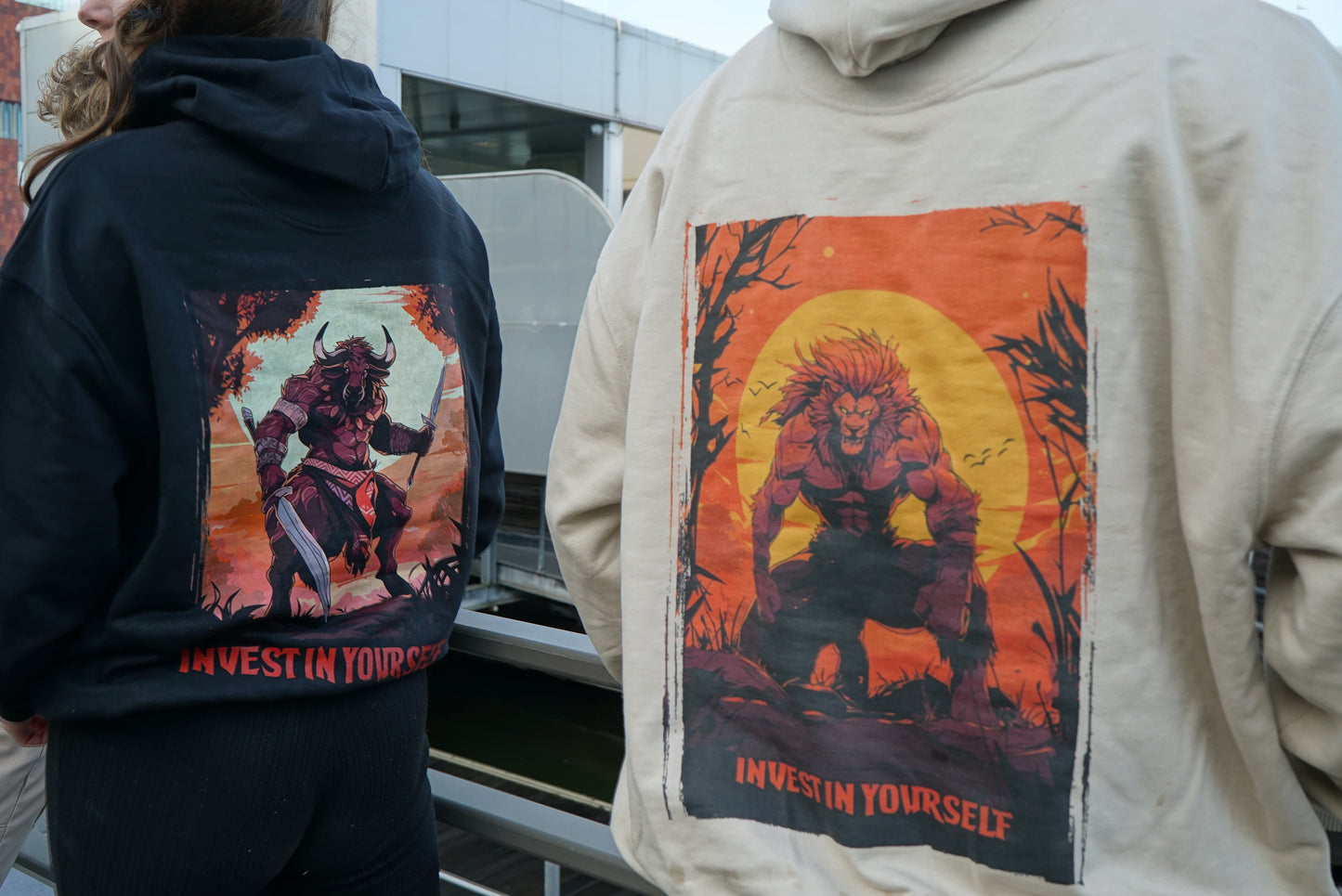 Oversized Black Hoodie with Buffalo Print