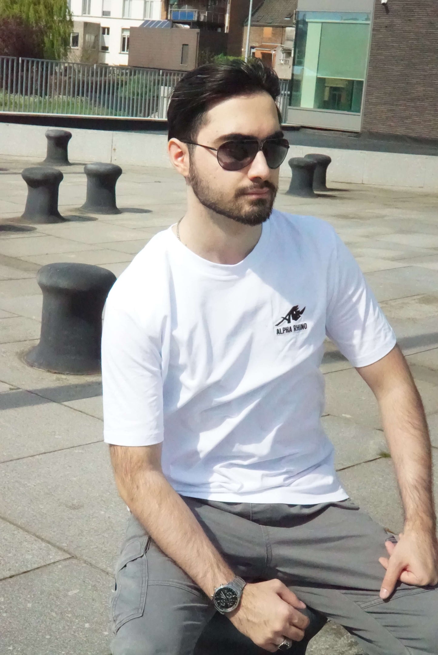 White T-Shirt with Signature Embroidery