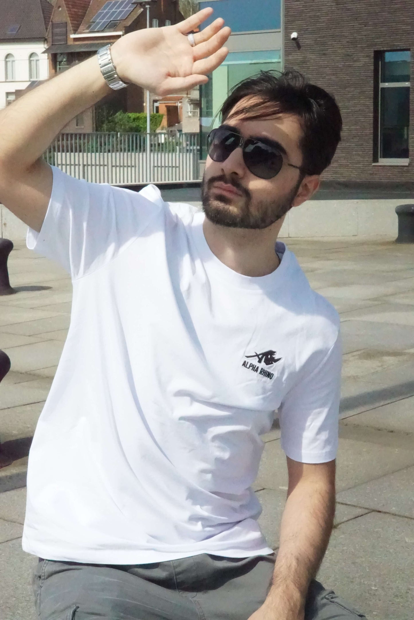 White T-Shirt with Signature Embroidery