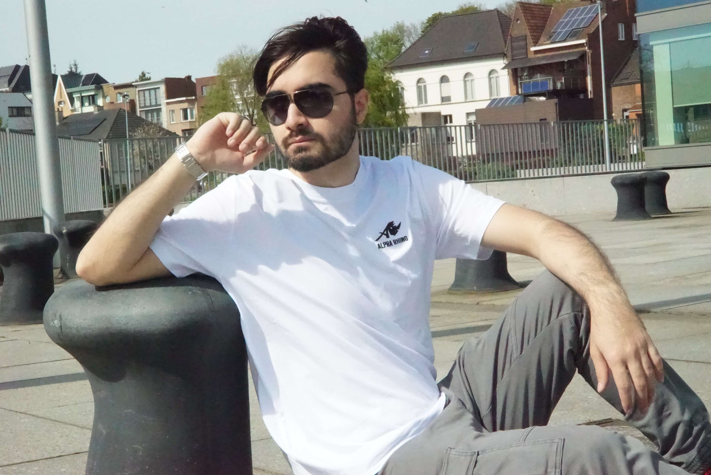 White T-Shirt with Signature Embroidery