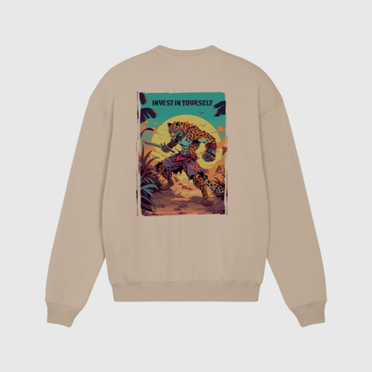 Oversized beige trui met luipaardprint