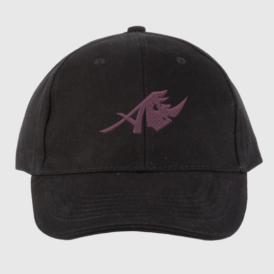 Black 6-Panel Embroidered Cap with Purple Icon