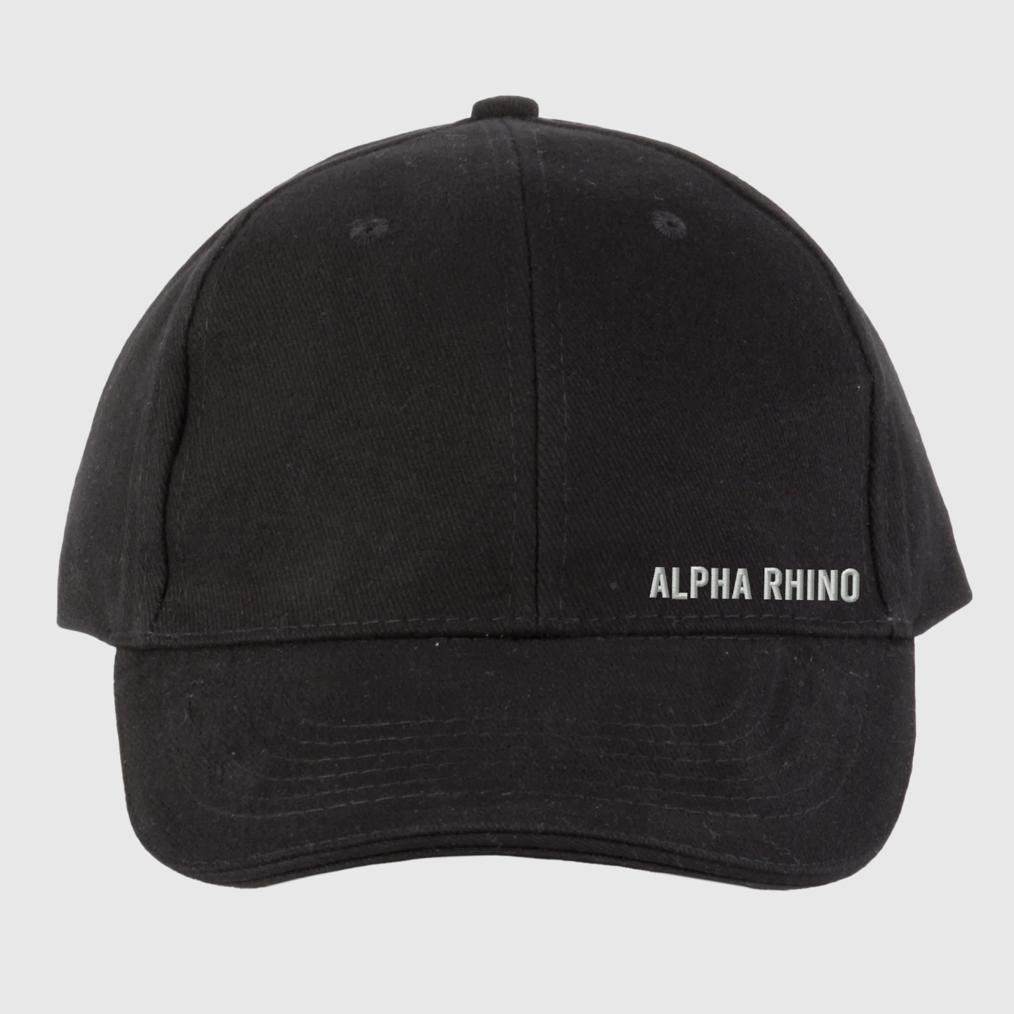 Black 6-Panel Embroidered Cap with Grey Text