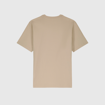 Beige oversized T-shirt met kenmerkende borduursels