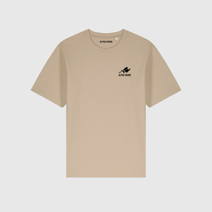 Beige oversized T-shirt met kenmerkende borduursels