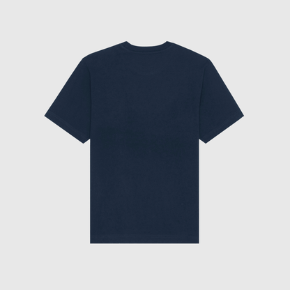 Marineblauw oversized T-shirt met kenmerkende borduursels