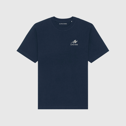 Marineblauw oversized T-shirt met kenmerkende borduursels