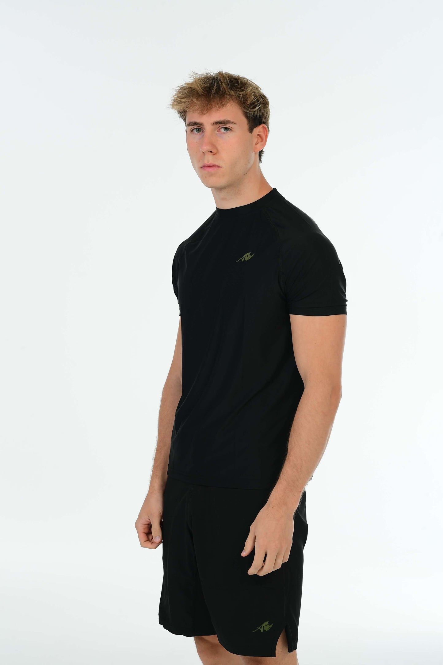 Black Performance T-Shirt with Olive Green Logo