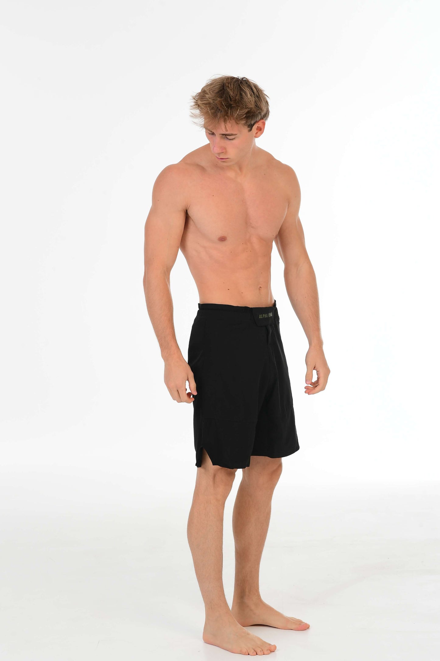 Black Fight Shorts with Olive Green Signature Detail