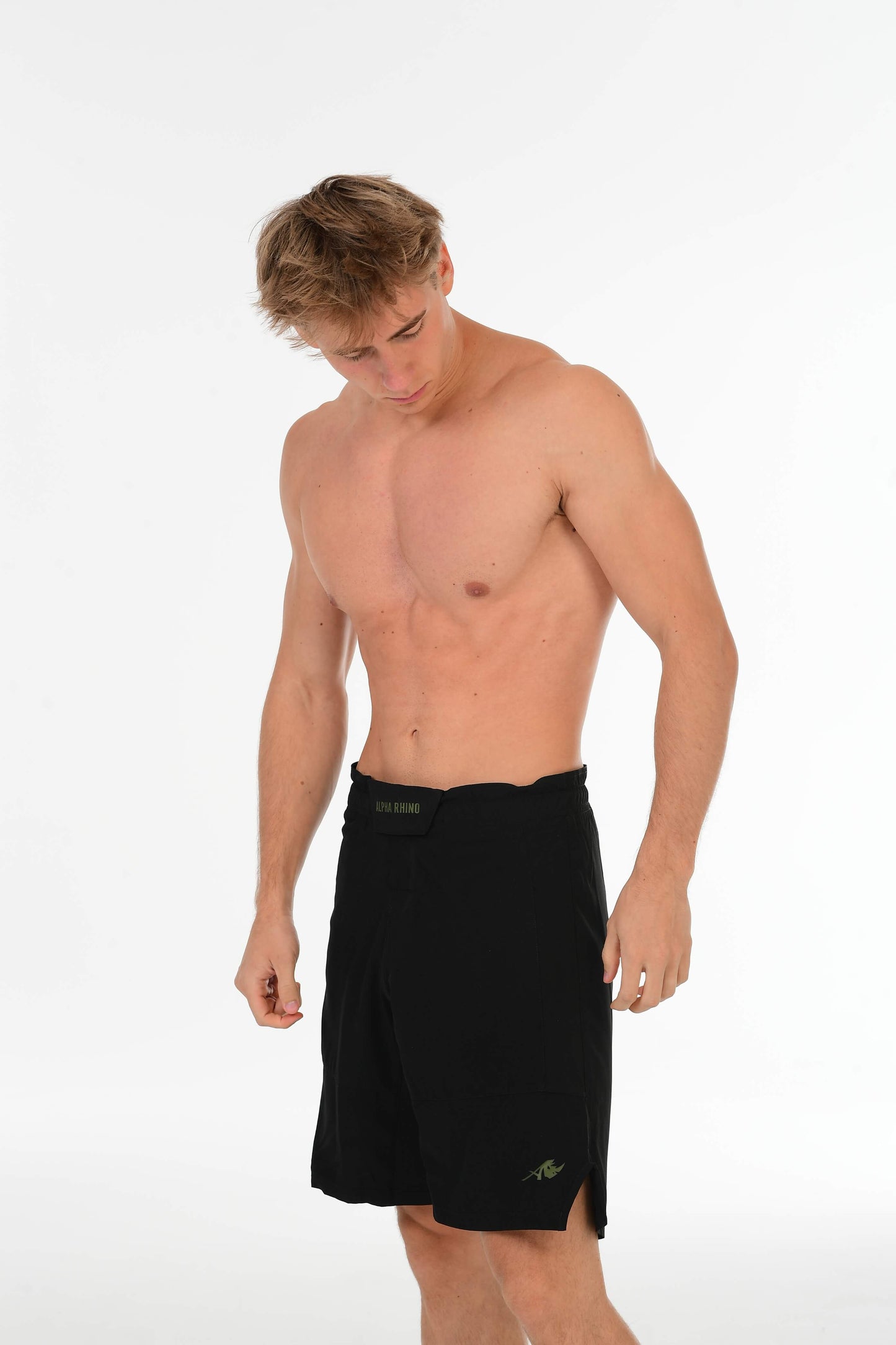 Black Fight Shorts with Olive Green Signature Detail