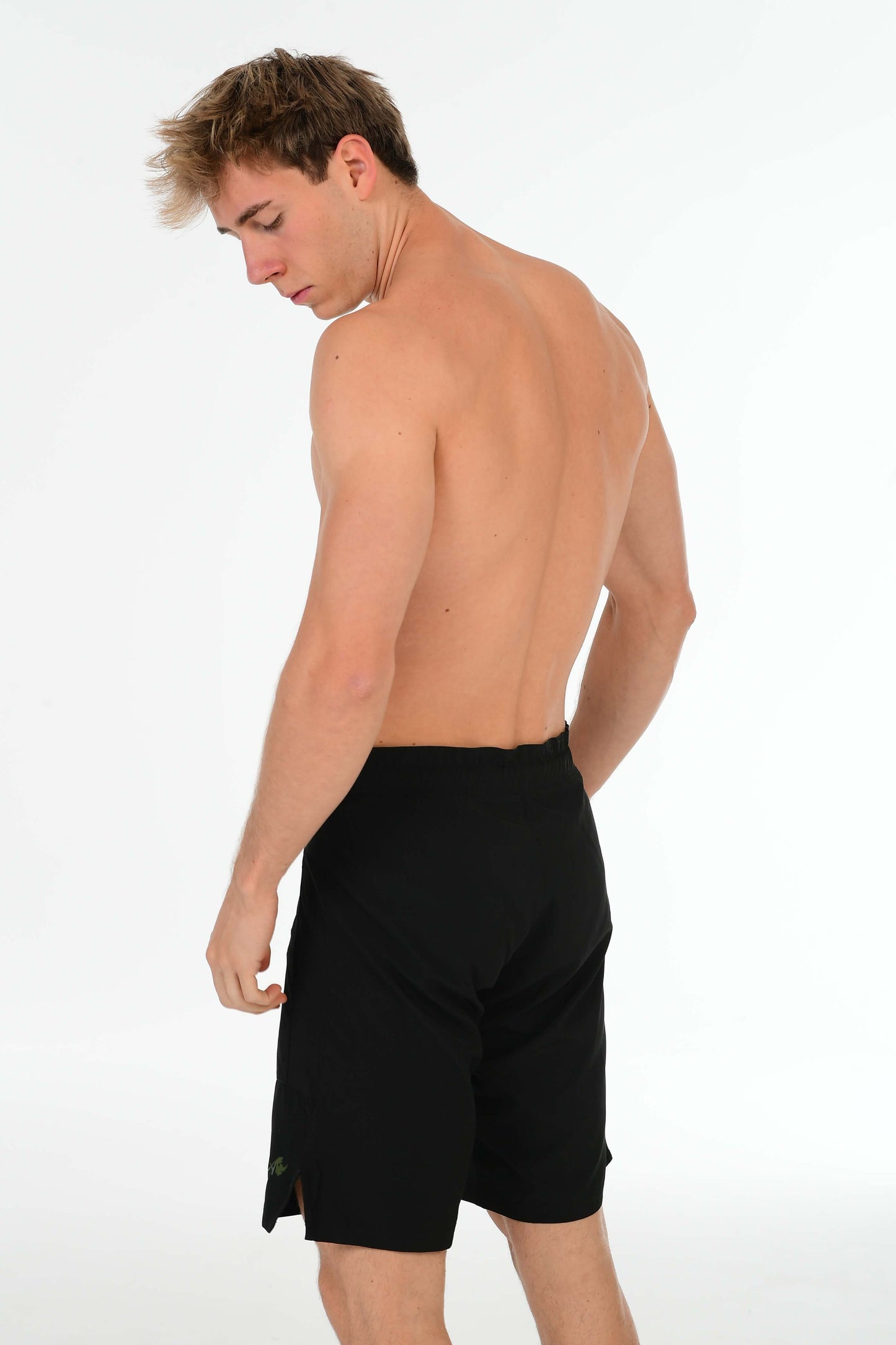 Black Fight Shorts with Olive Green Signature Detail