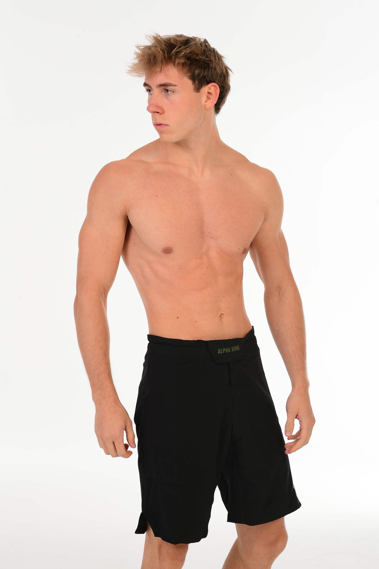 Black Fight Shorts with Olive Green Signature Detail