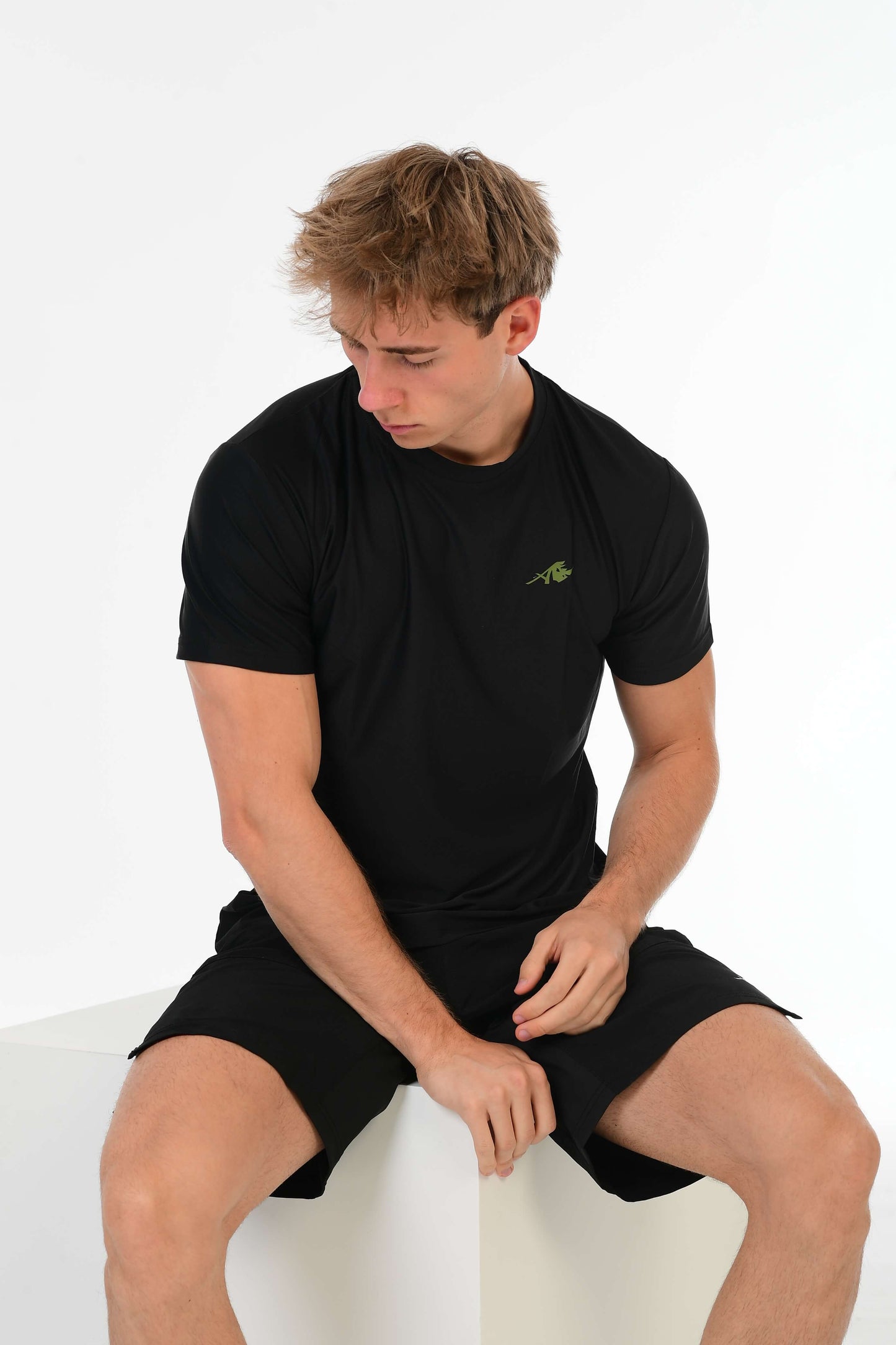 Black Performance T-Shirt with Olive Green Signature & Alpha Rhino Back Print