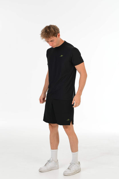 Zwart Performance T-Shirt met Olijfgroen Signature & Alpha Rhino Print op Rug