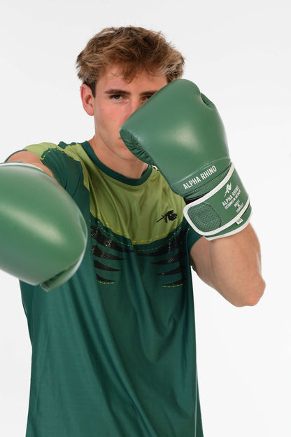 Groene Bokshandschoenen – Semi-Grain Cowhide Leather met Wit Signature Detail