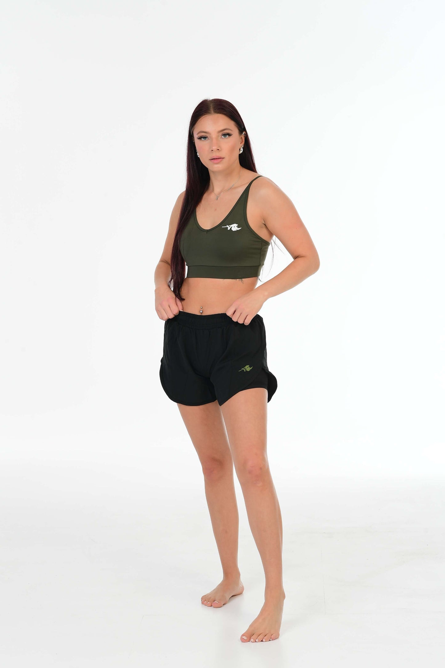 2-in-1 Women’s Sports Short – Black with Green Signature
