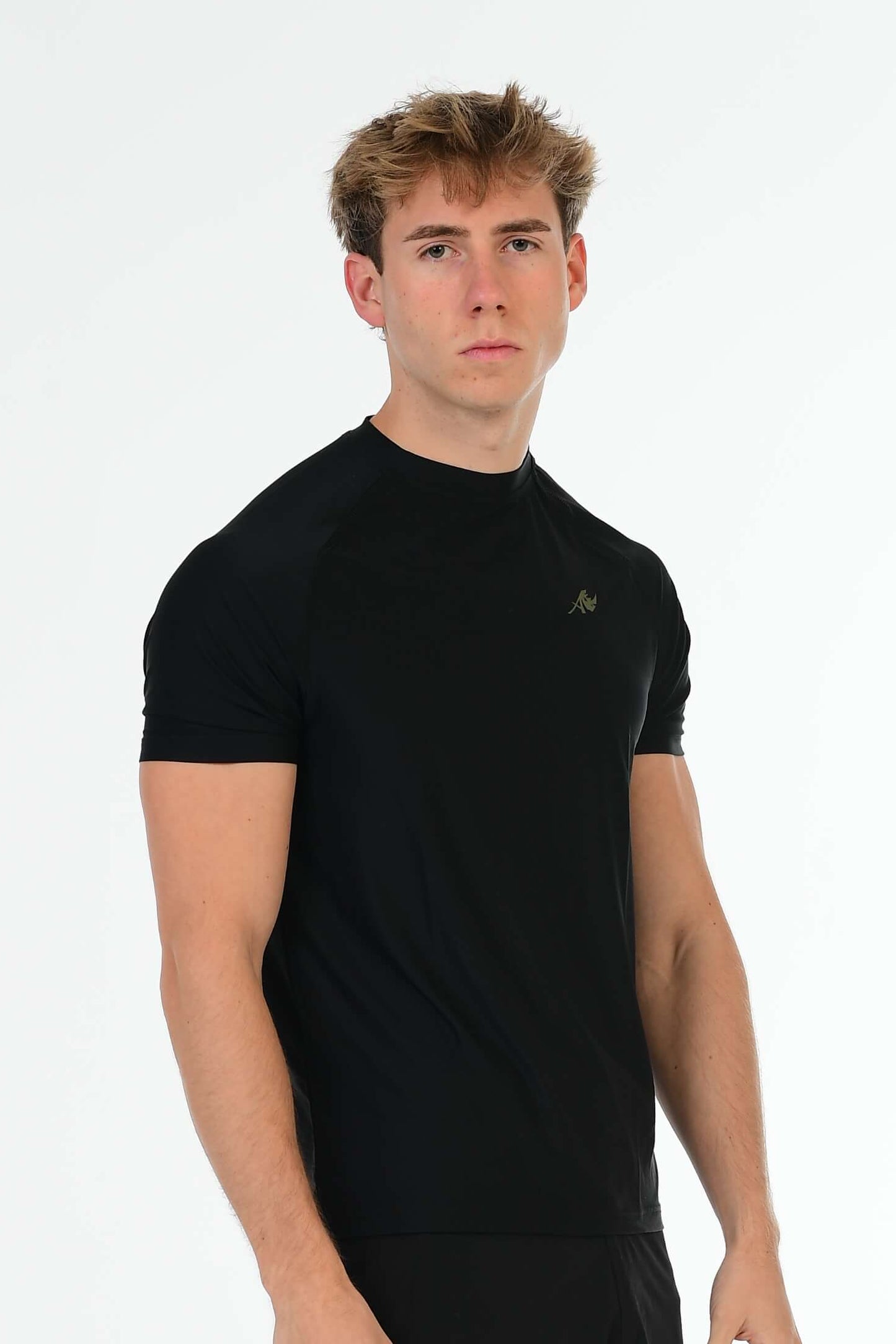 Black Performance T-Shirt with Olive Green Logo