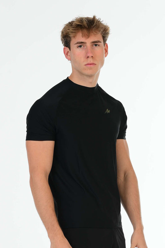Black Performance T-Shirt with Olive Green Logo