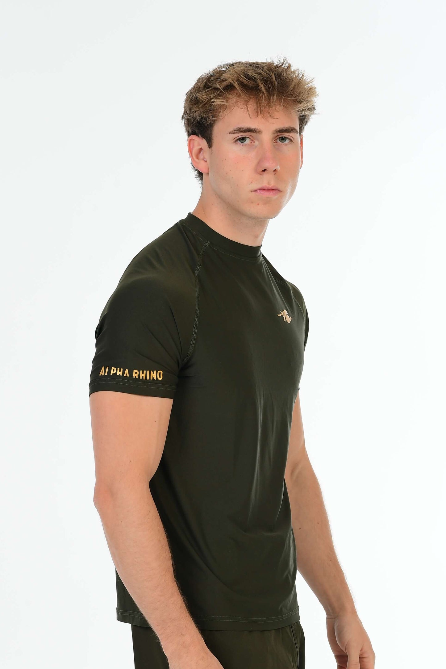 Olive Green Performance T-Shirt – Alpha Rhino Gold Signature