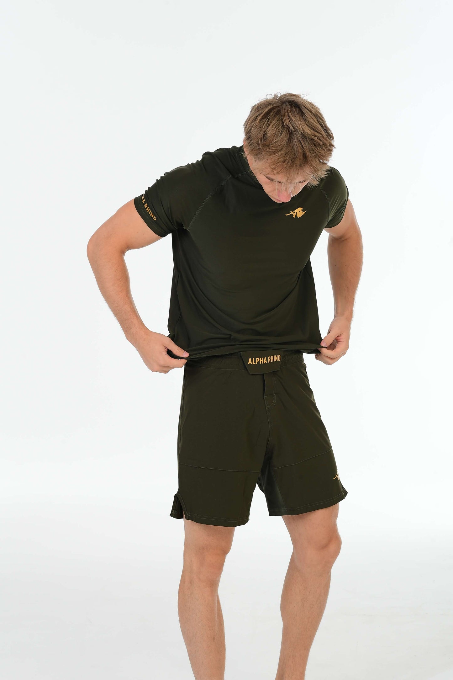 Olive Green Performance T-Shirt – Alpha Rhino Gold Signature