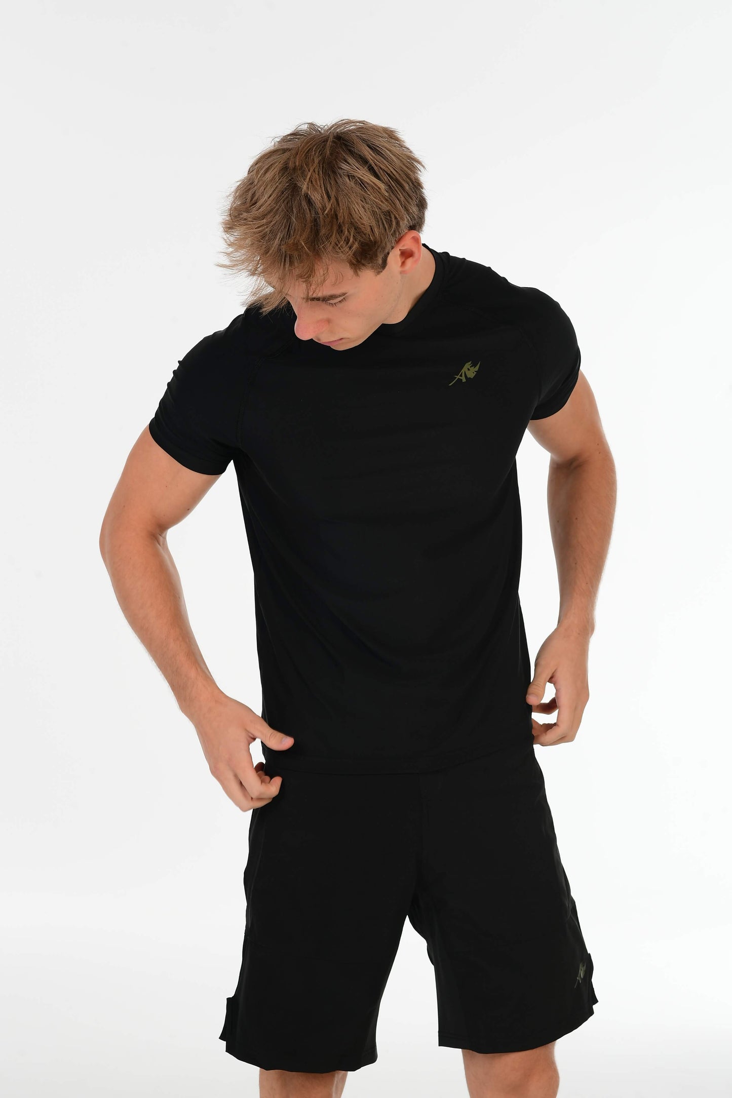 Black Performance T-Shirt with Olive Green Logo