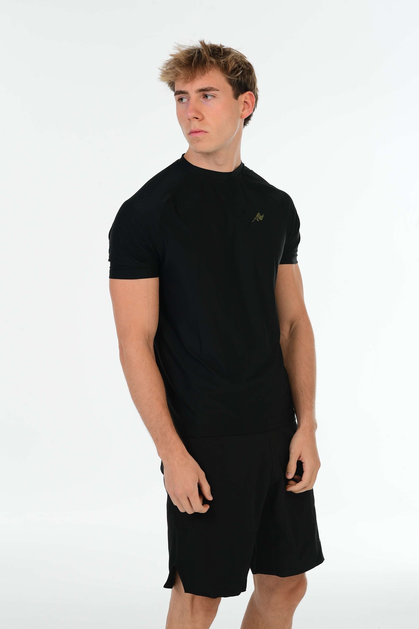 Black Performance T-Shirt with Olive Green Logo