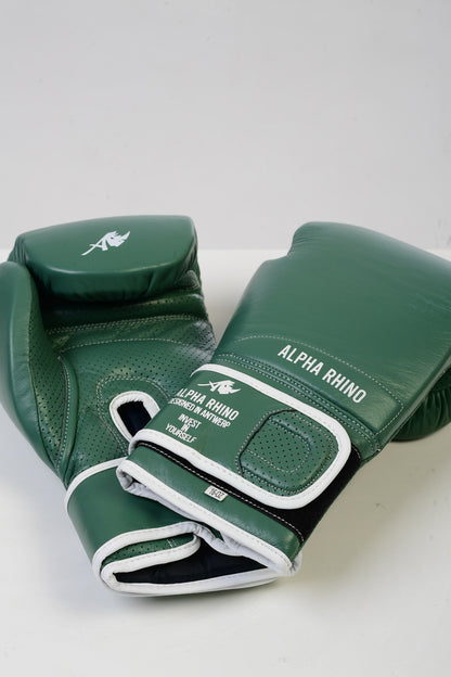 Groene Bokshandschoenen – Semi-Grain Cowhide Leather met Wit Signature Detail