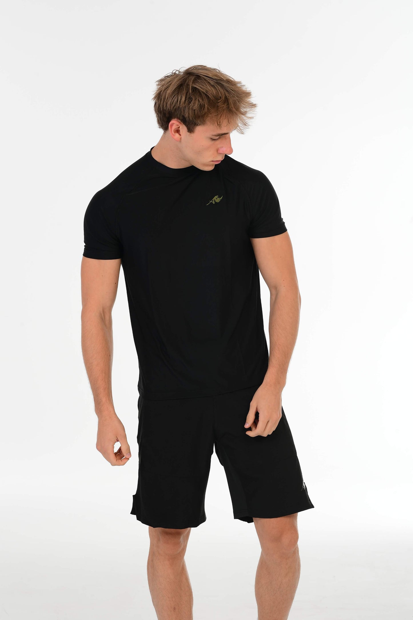 Black Performance T-Shirt with Olive Green Logo