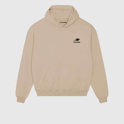Oversized beige hoodie met kenmerkende borduursels