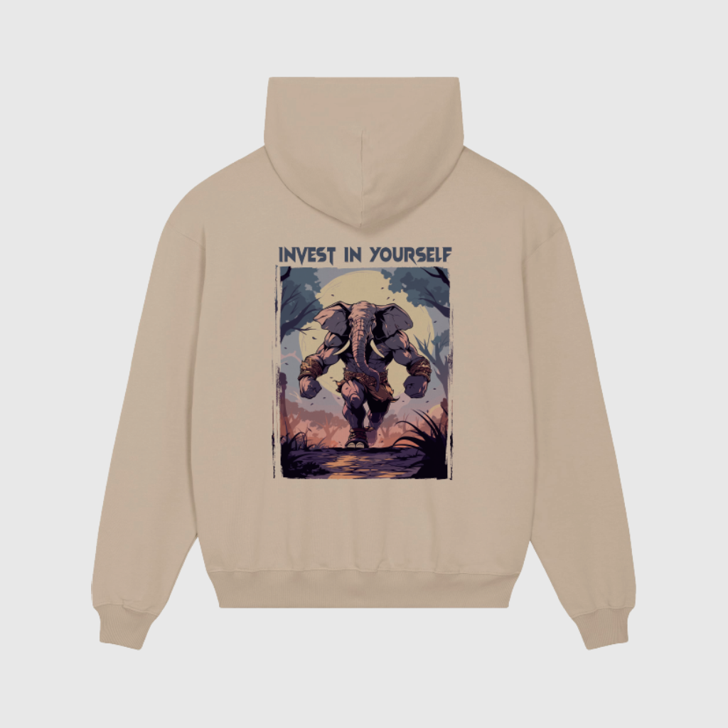 Oversized Beige Hoodie with Elephant Print