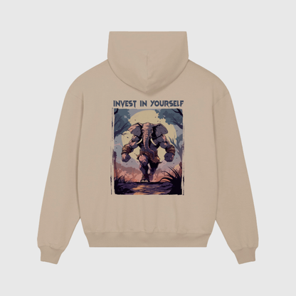 Oversized beige hoodie met olifantenprint