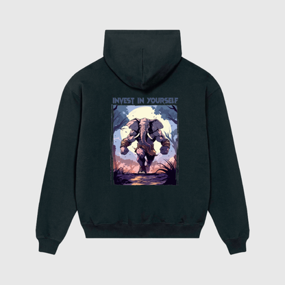 Oversized Black Hoodie with Elephant Print